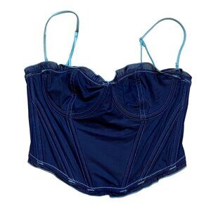 Out From Under Blue Corset‎ Style Top With Adjustable Straps & Hook Clasp Back S